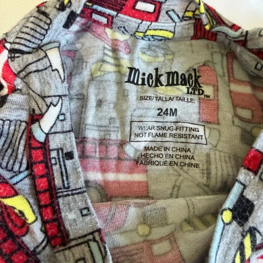 Mick Mack LTD Kids 24M Bamboo Viscose Fire Truck Pajama Set Gray Red 2 Piece